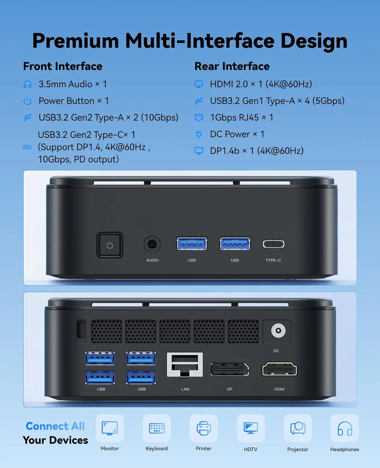 NiPoGi E3B AMD Ryzen V2748 Mini PC 16GB RAM 512GB SSD WiFi 6 - Image 5