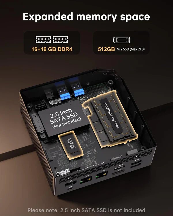 NiPoGi Pinova Pro AMD Ryzen 7 5700U Mini PC 32GB DDR4 512GB SSD - Image 5