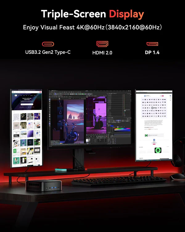 NiPoGi Pinova E3B AMD Ryzen 5 7430U Mini PC 16GB RAM 512GB SSD WiFi 6 - Image 4