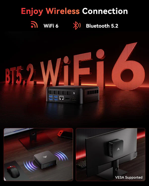 NiPoGi Pinova E3B AMD Ryzen 5 7430U Mini PC 16GB RAM 512GB SSD WiFi 6 - Image 5