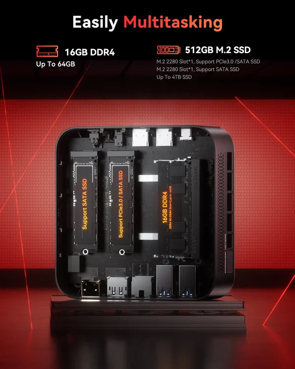 NiPoGi Pinova E3B AMD Ryzen 5 7430U Mini PC 16GB RAM 512GB SSD WiFi 6 - Image 6